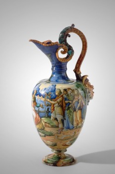 MAJOLICA PITCHER with Grotesque Handle
