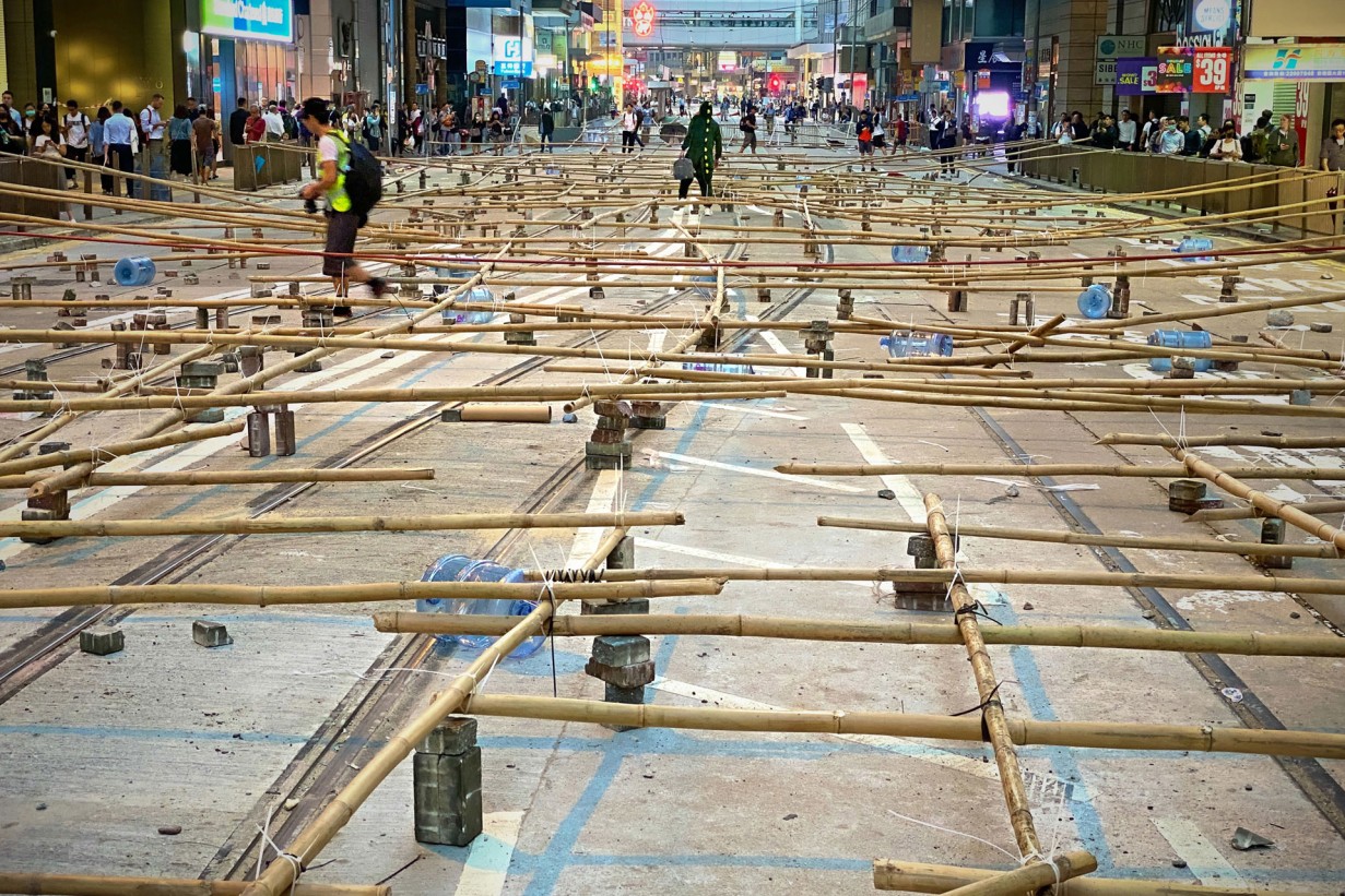 Vast barricades made of bricks and bamboo canes