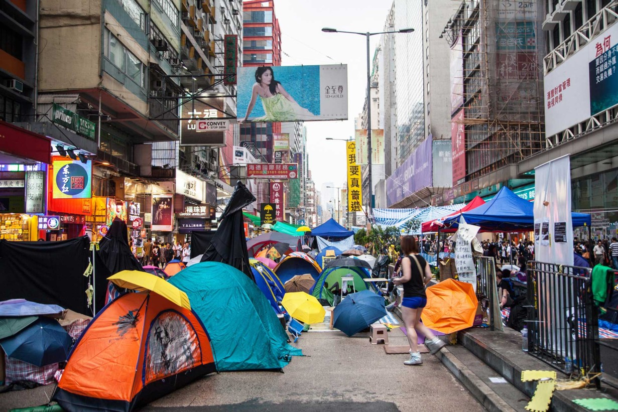 Protest camp in the Mong Kok district 