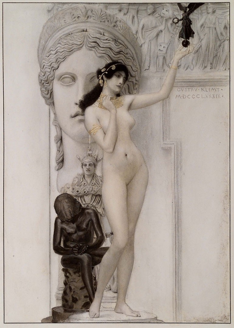 <BODY><div>Gustav Klimt, Allegory of Sculpture, from: Festschrift of the Imperial Royal Museum of Art and Industry, Vienna, 1889</div><div>Commissioner: Vienna School of Arts and Crafts </div><div>Pencil, colored pencil, watercolor, golden highlights </div><div>MAK, BI 21482-20 </div><div>© MAK/Georg Mayer</div><div> </div></BODY>